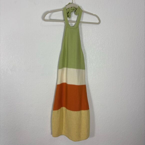 Sabo Colorful Knit Colorblock Halter Mini Dress Size Small 4 - Picture 1 of 7